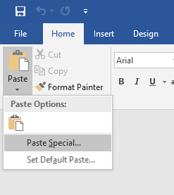 select paste special