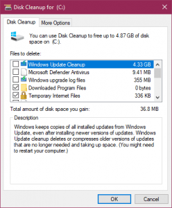 free up disk space on Windows 10 using disk cleanup