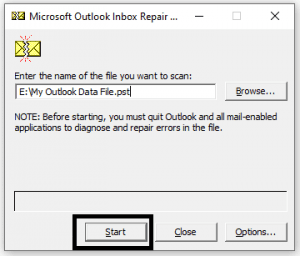 begin scanning for Outlook PST file problem