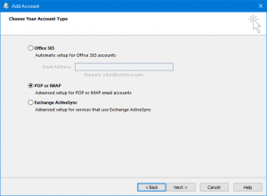Select your Outlook account type
