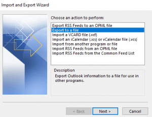 export the file in Outlook