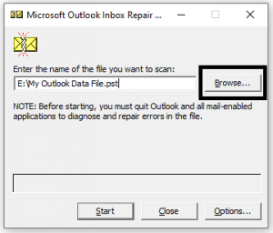 locate Outlook PST file that cannot be opened