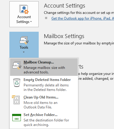 Mail cleanup to fix Outlook mailbox is full 