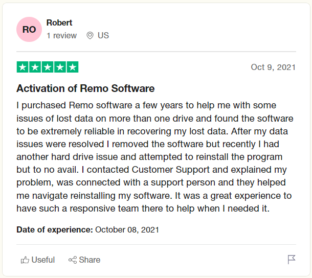 user review on trustpilot after recovering files after windows factory reset