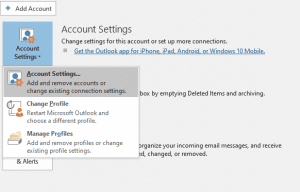 account settings in Outlook 