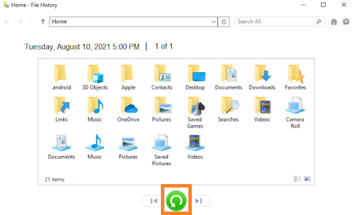 recover files lost after emptying the recycle bin using file history
