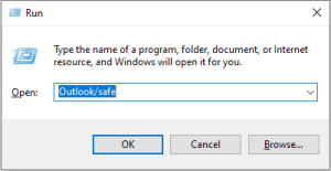 launch outlook app in safe mode using run application