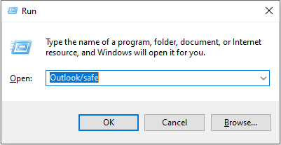 launch outlook app in safe mode using run application