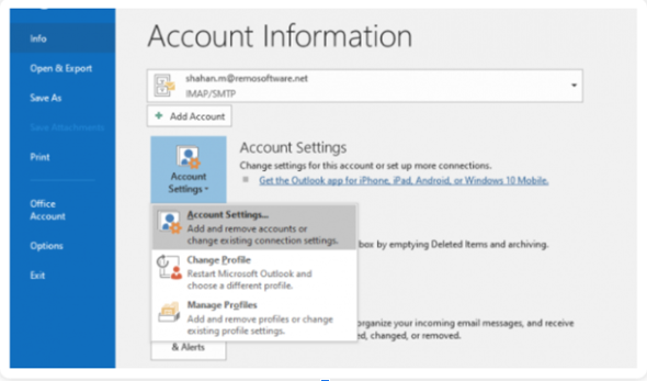 Open Account Settings in Outlook