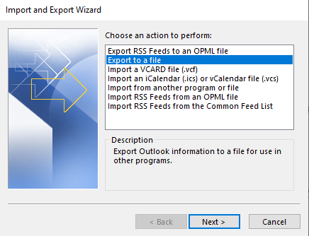 click on export to file option and move outlook to external hard drive