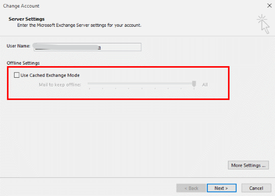 Disable Cached Exchange Mode in Outlook