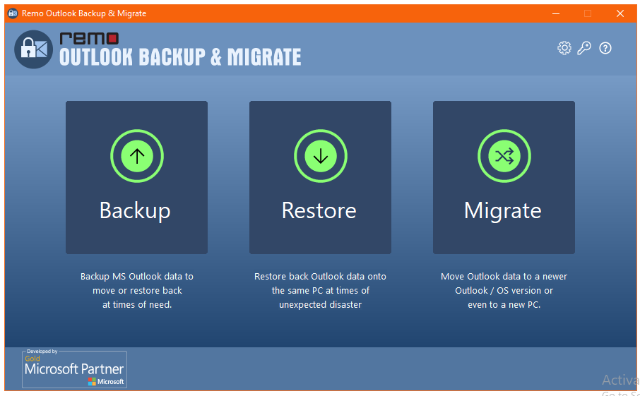 Remo Outlook Backup and Migrate tool. Click on Backup