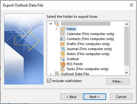 Select folders you want to export.