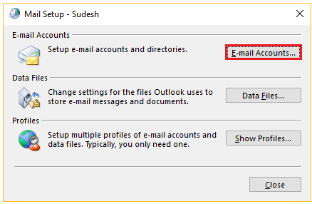 click email accounts to fix mailbox moved to exchange server error