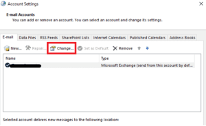 click on account and click on change option to retrive missing sent items in outlook