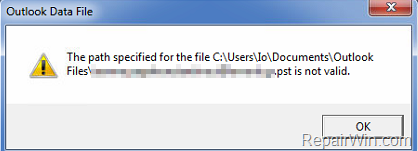the specified PST path is not valid error