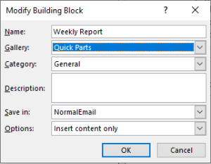 Modify Building Block - Quickparts Gallery
