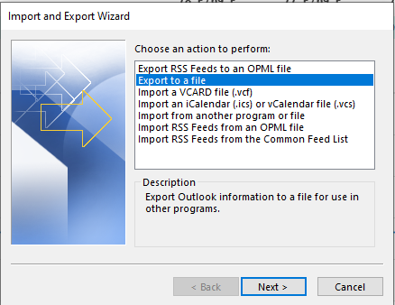select export to file option