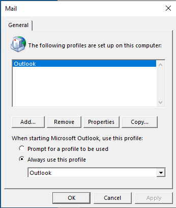 add new profile in outlook