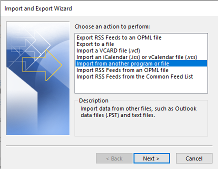 import and export wizard