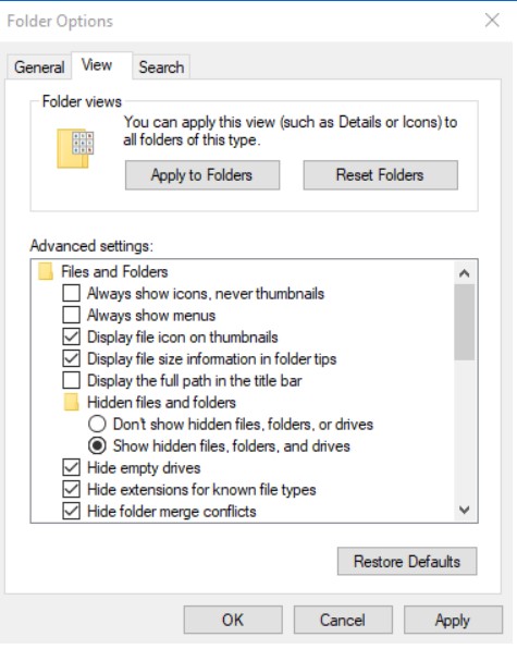 click on show hidden files