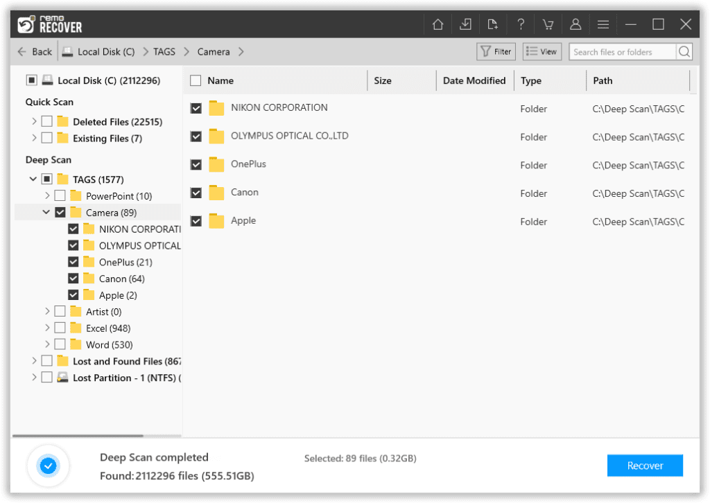 select the files you want to recover and then save them