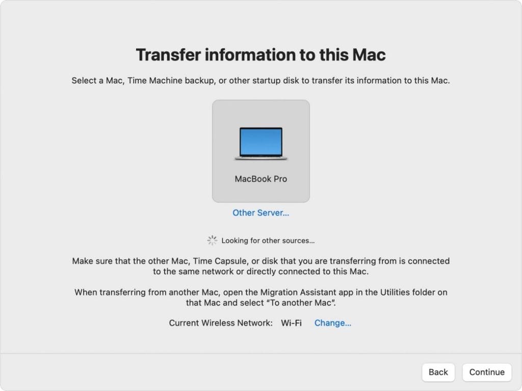 transfer information to this mac