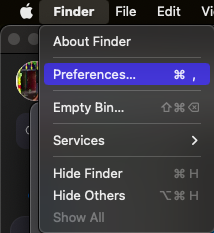 click on the finder option followed by clicking on preferences option