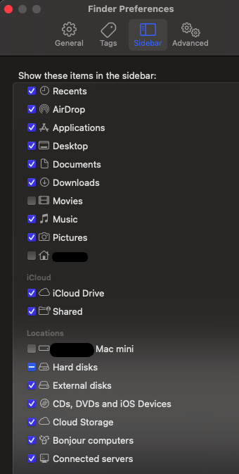 check the external disks box under the location section in the sidebar tab