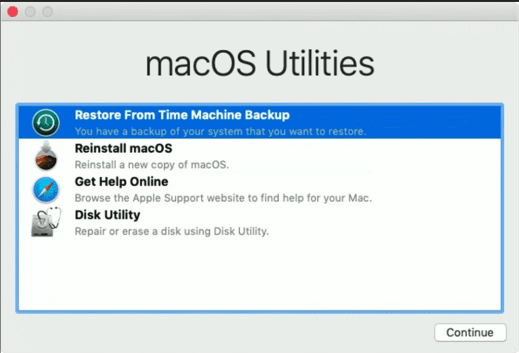 restore from time machine backup