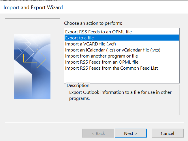 backup  PST file in outlook 2016 using export/import option