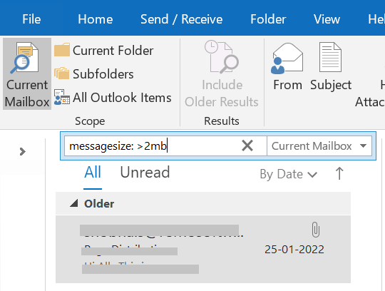 Current Mailbox - Message Size