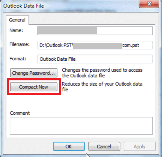 Compact PST file size in Outlook