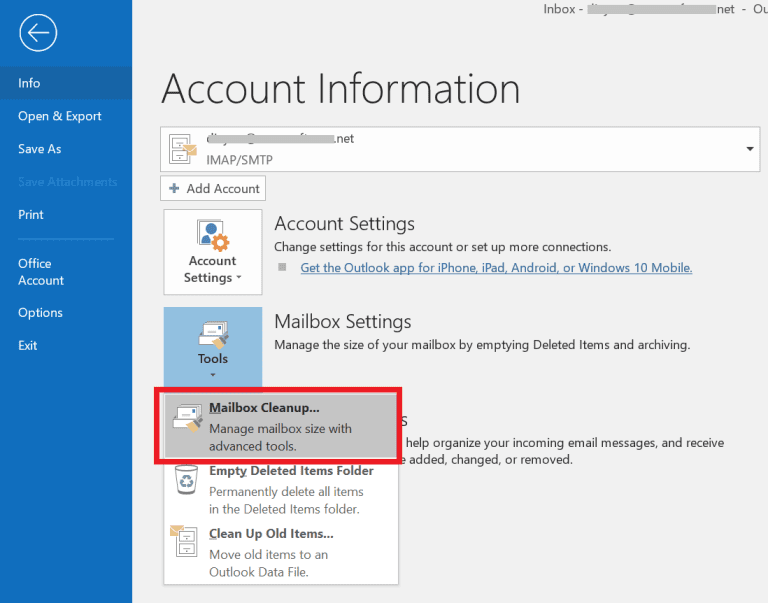 Microsoft Outlook Account Information