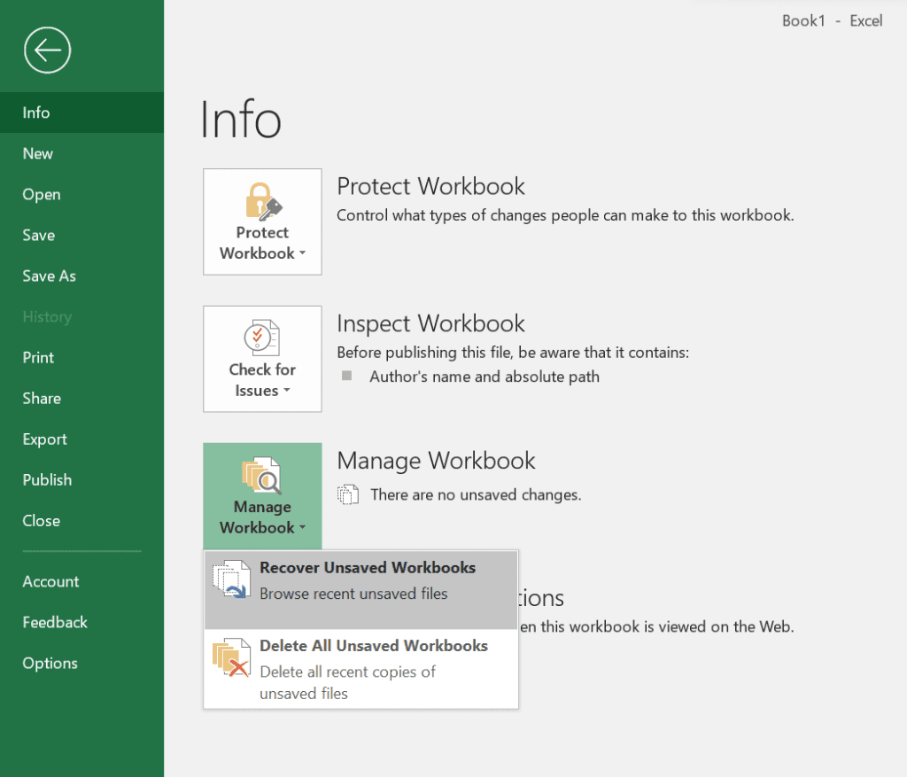 Klik op de optie 'Niet-opgeslagen werkmappen herstellen' om Excel-bestanden uit de tijdelijke map te herstellen.