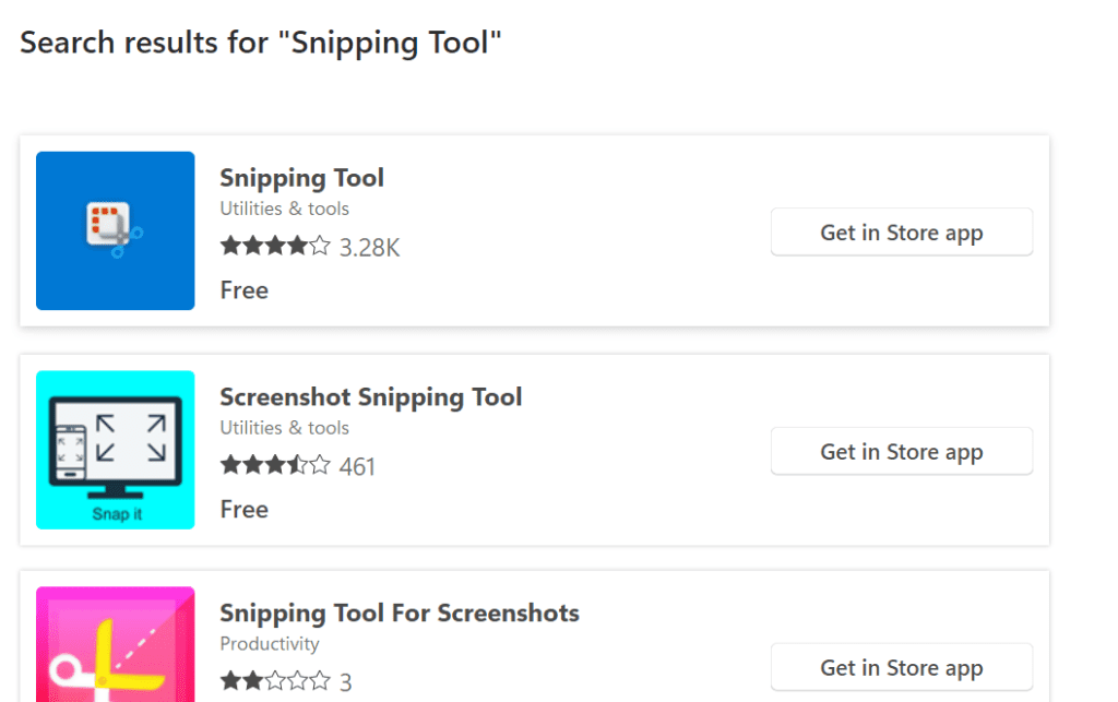 Download snipping tool from the Microsoft store