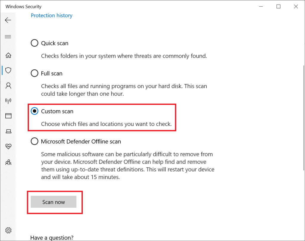 Choose Custom Scan to fix can't preview PDF attachments in Outlook