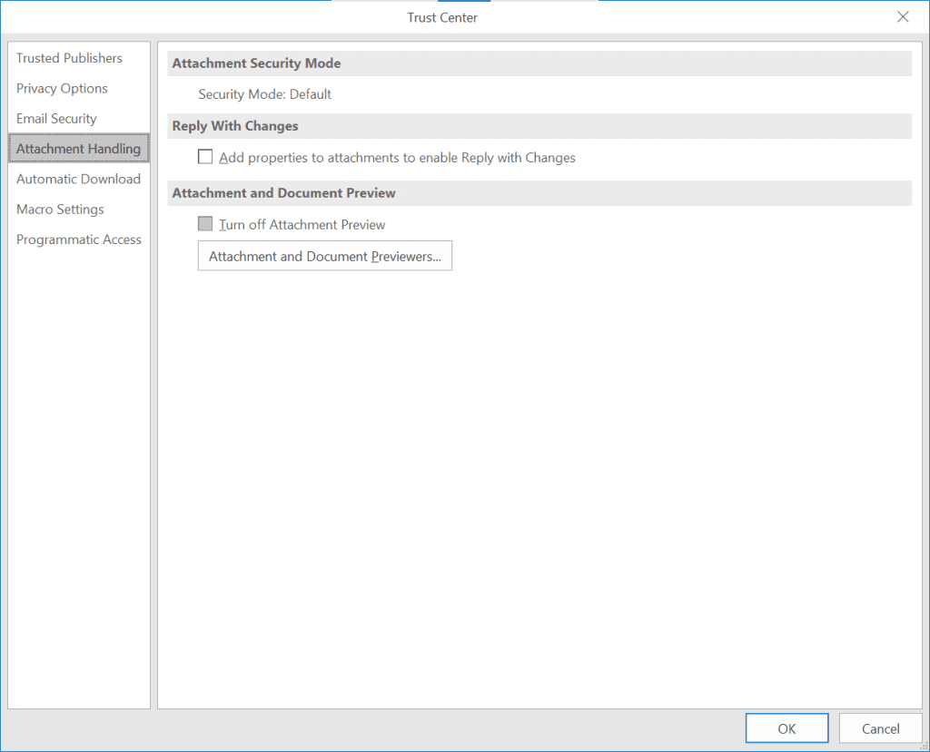 uncheck turn off attachment preview to enable PDF preview in Outlook