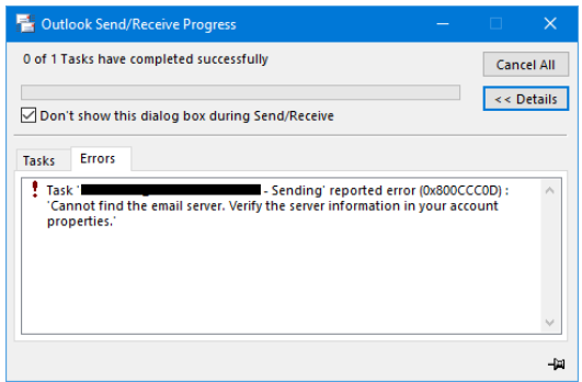 send-recieve-Outlook -errors