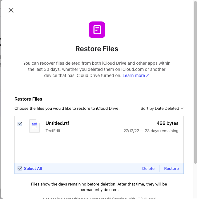 click on restore button to start restoring backup files from cloud on ventura