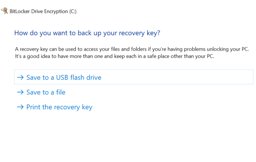 save bitlocker key on Windows safely