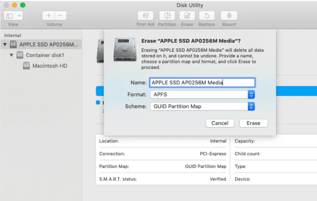 select exFAT to format SD card on Mac