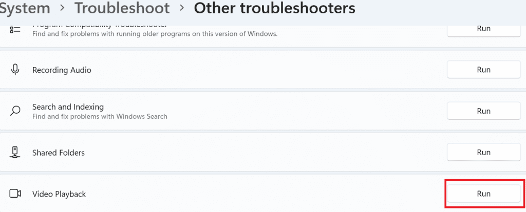 Click on Run to fix can't play MP4 files on windows 11
