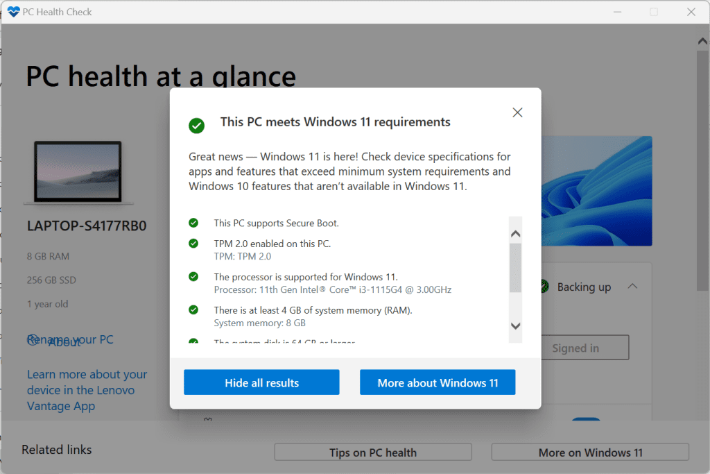 run pc health check app to find out if your windows system is capable enough to run windows 11