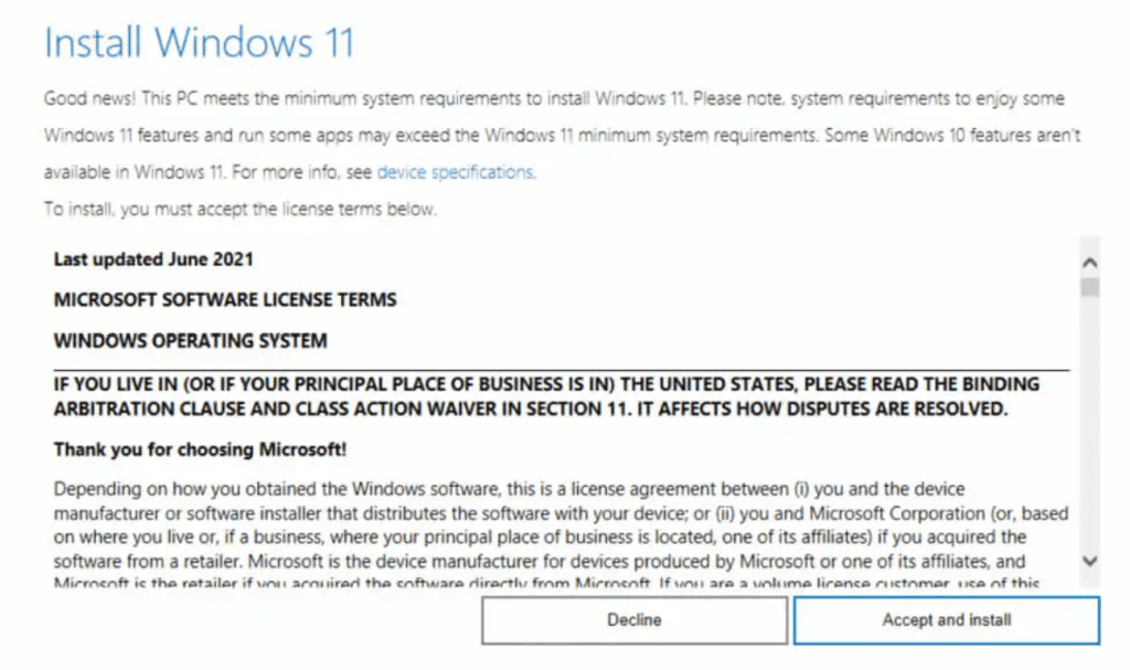 accept and install terms and conditions to install windows 11 installation assistant tool