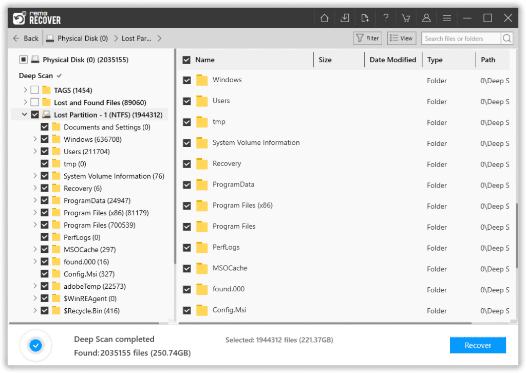 list-of-recovered-files