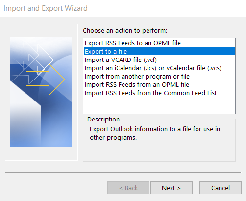 Outlook export a file 