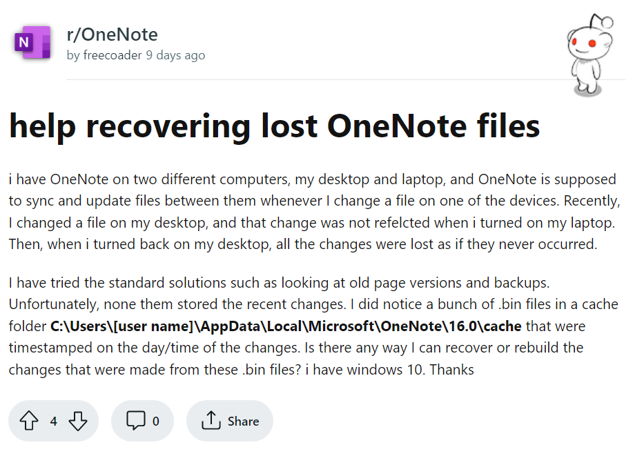 recovering lost onenote files