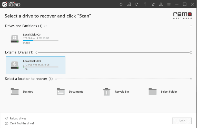 select the connected usb drive