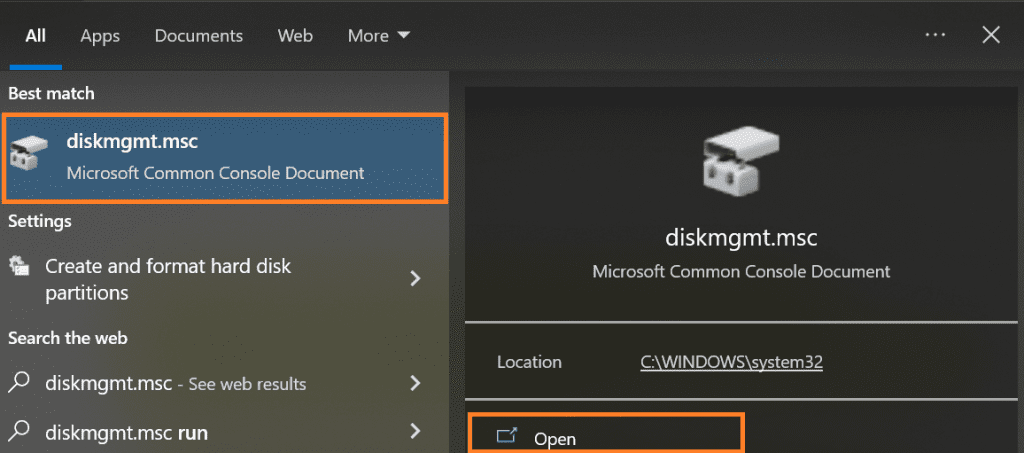 go to disk management